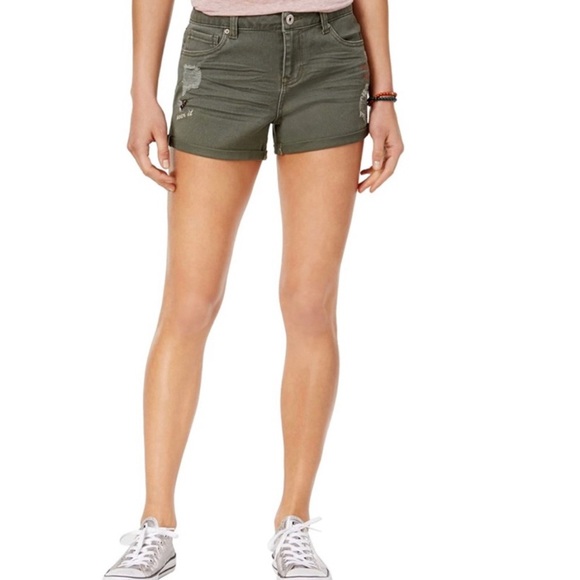 Vanilla Star Olive Green Mid-Rise 3” Embroidered Shorts Size 13 - Picture 1 of 11